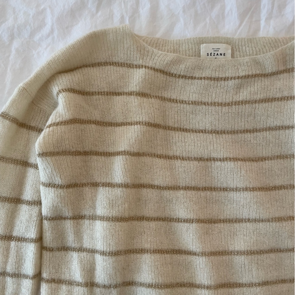 Sezane cream and gold striped sweater